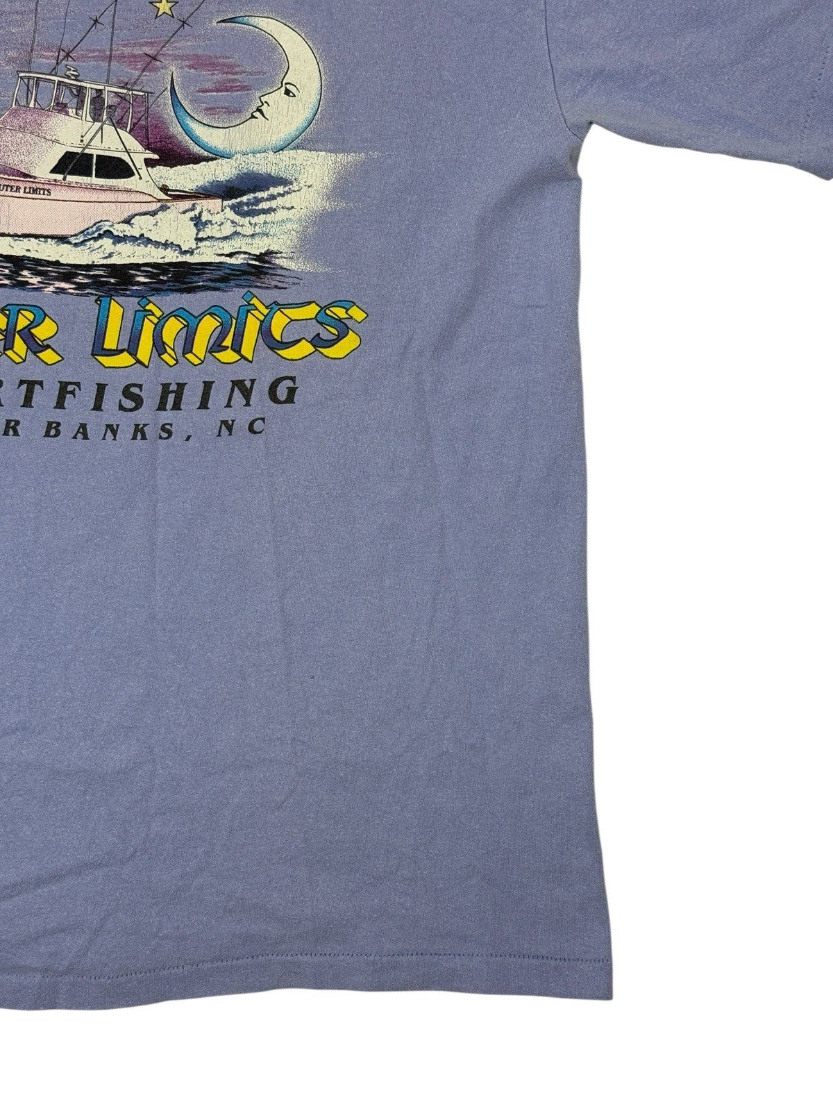 Vintage American Purple Graphic Print Sports Fishing Cotton Top Large