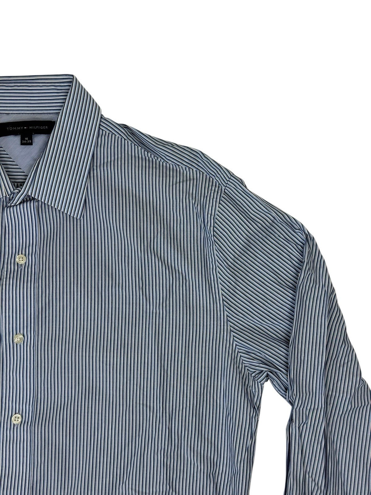 Tommy Hilfiger Blue Striped Collared Shirt Large 16" Collar