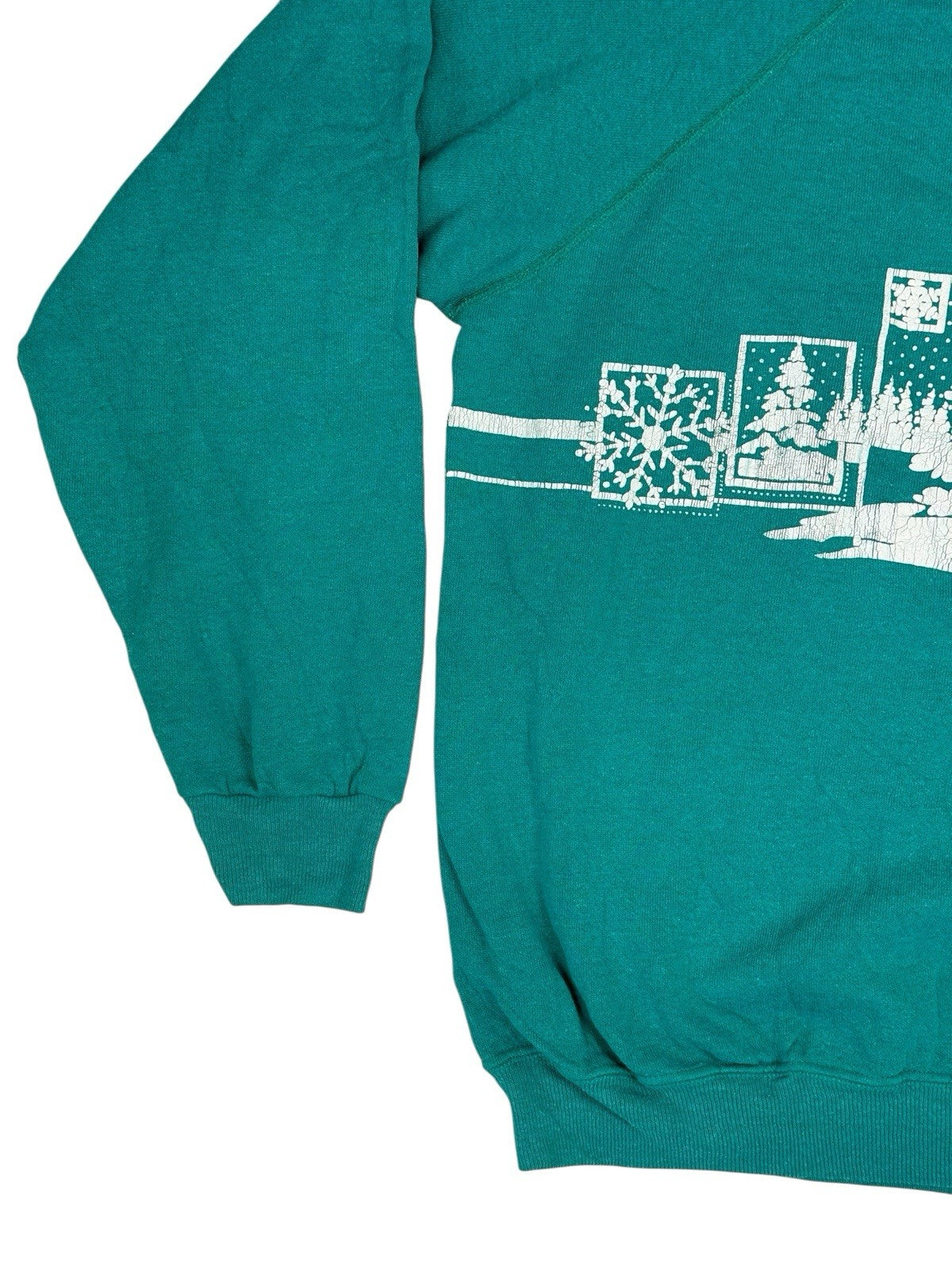 Vintage Green Printed Christmas Graphic Jumper XL