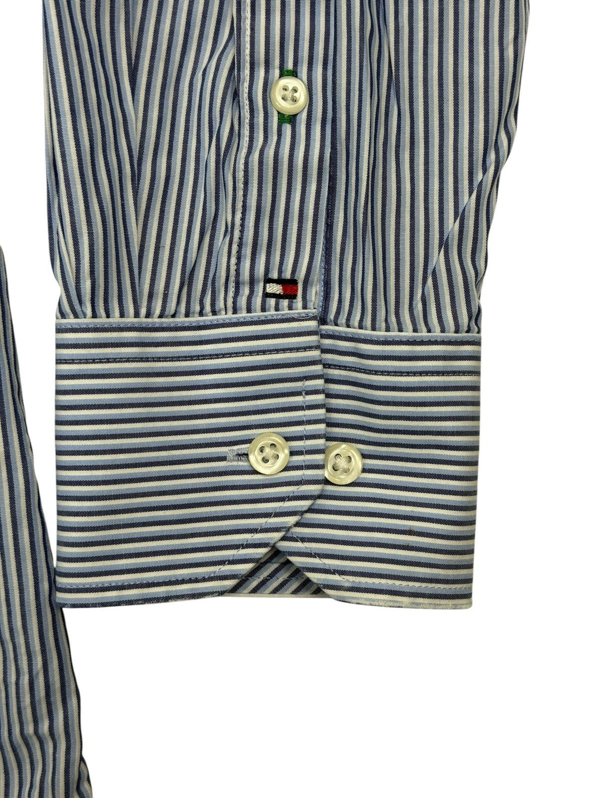 Tommy Hilfiger Blue Striped Collared Shirt Large 16" Collar