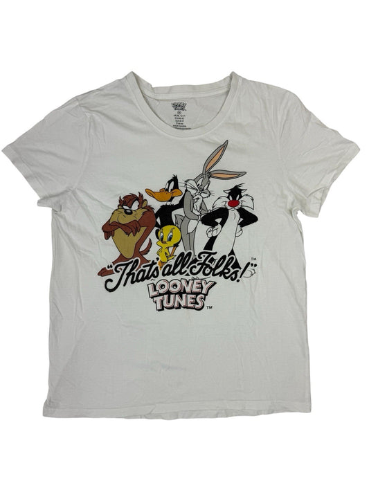 Looney Tunes White Printed That's All Folks Top Size 12-14