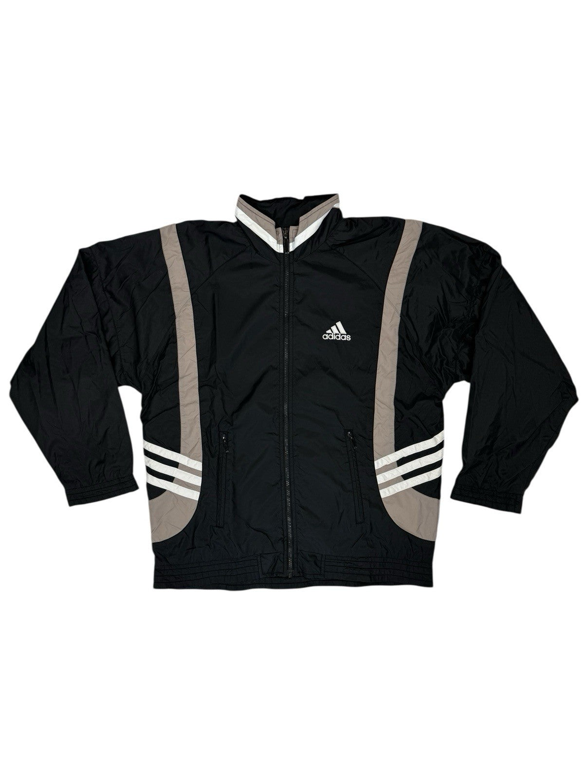 Adidas Vintage Black Nylon Zip Track Jacket Medium