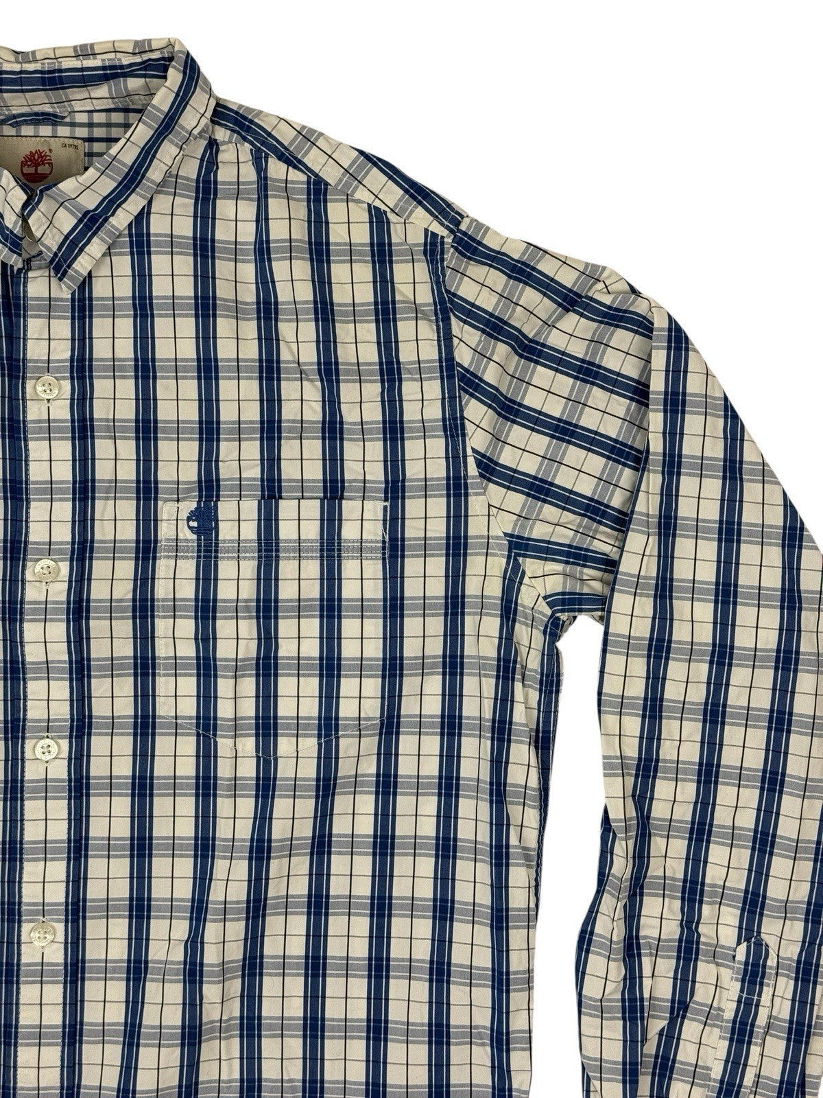 Timberland Blue Plaid Slim Fit Collared Shirt Medium