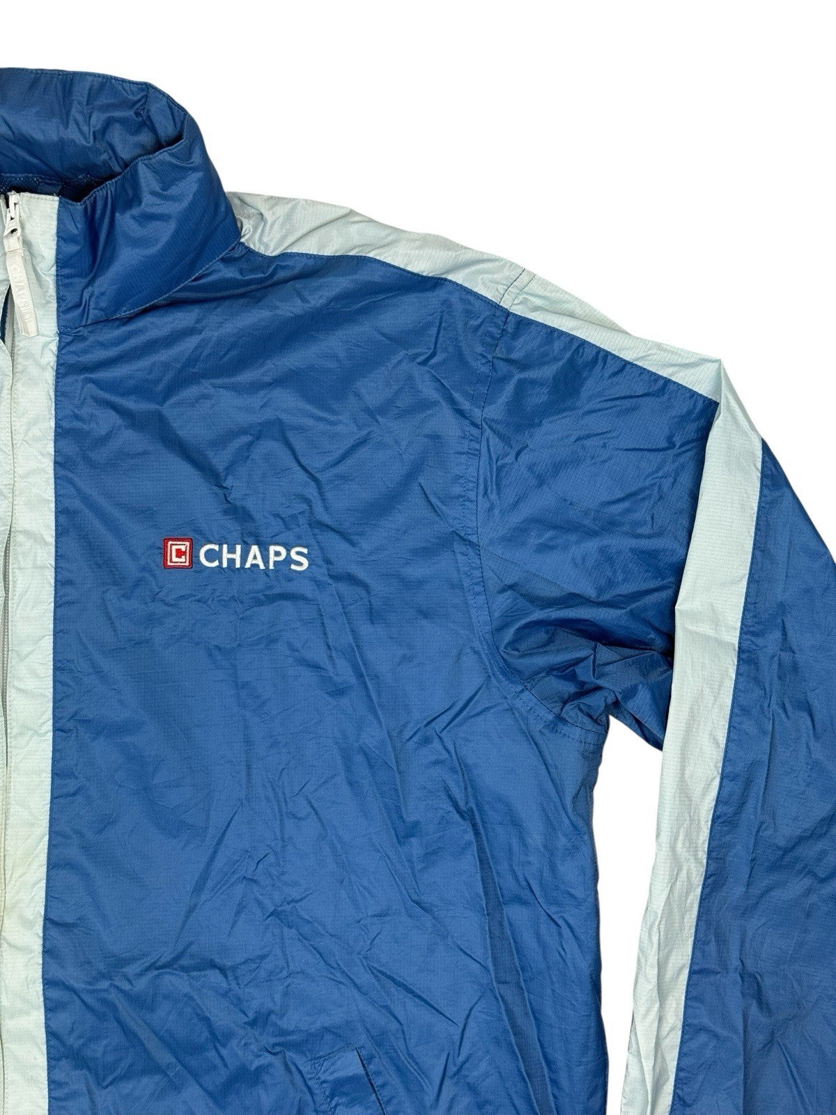 Chaps Blue Retro Nylon Zip Hooded Jacket Large
