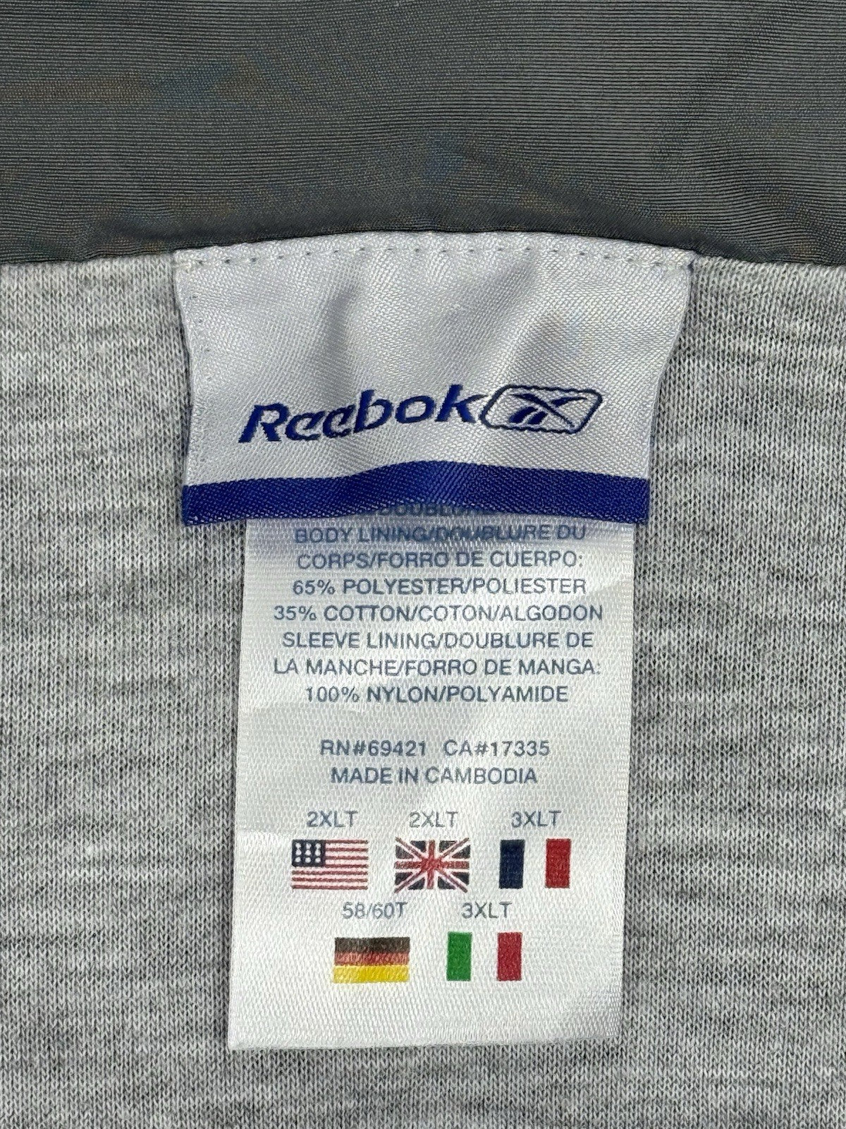 Reebok Grey Retro Lined Zip Track Jacket 2XL