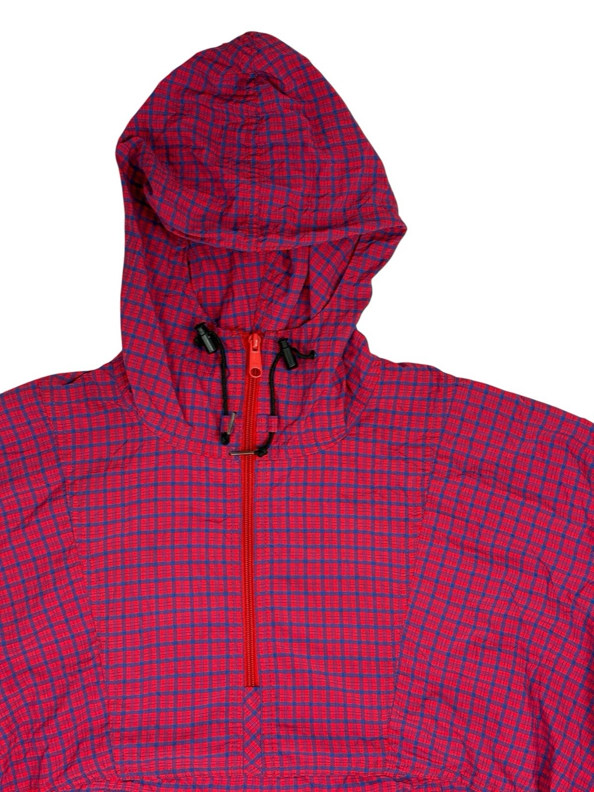 LL Bean Vintage Red Plaid Pullover Hooded Poncho Large