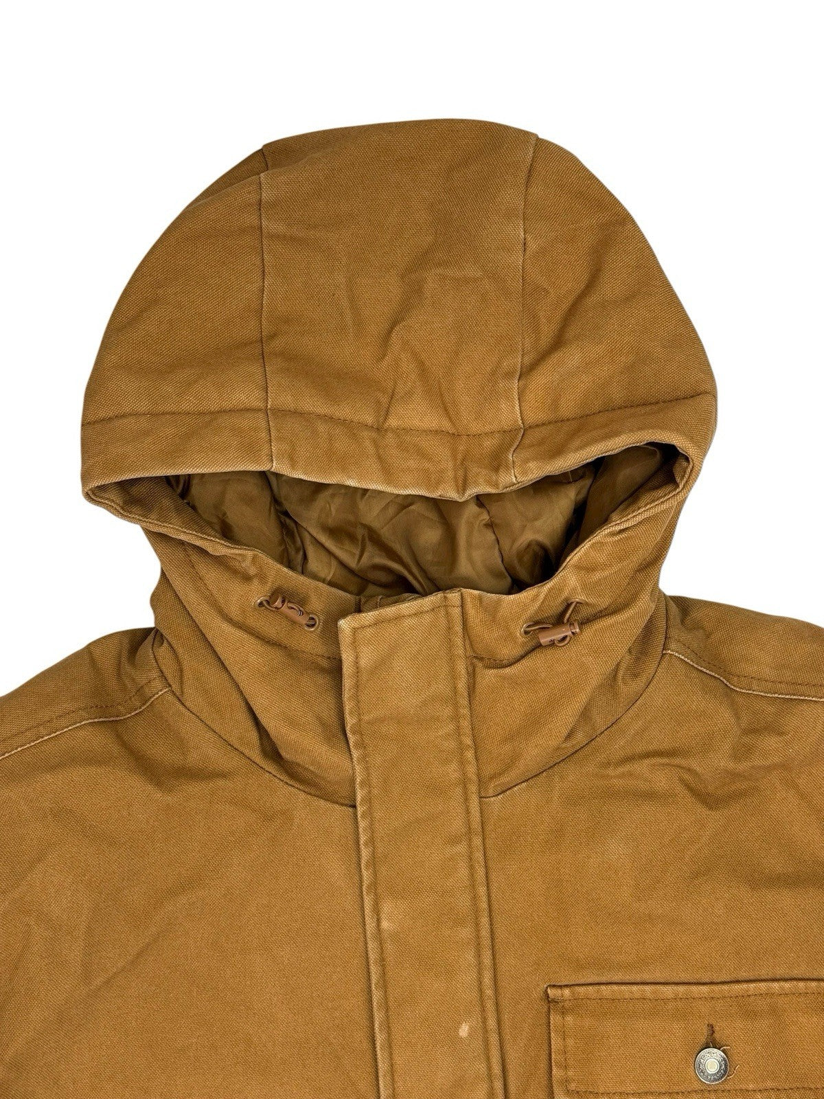 DC Brown Heavyweight Zip Hooded Insulated Denim Long Jacket Medium