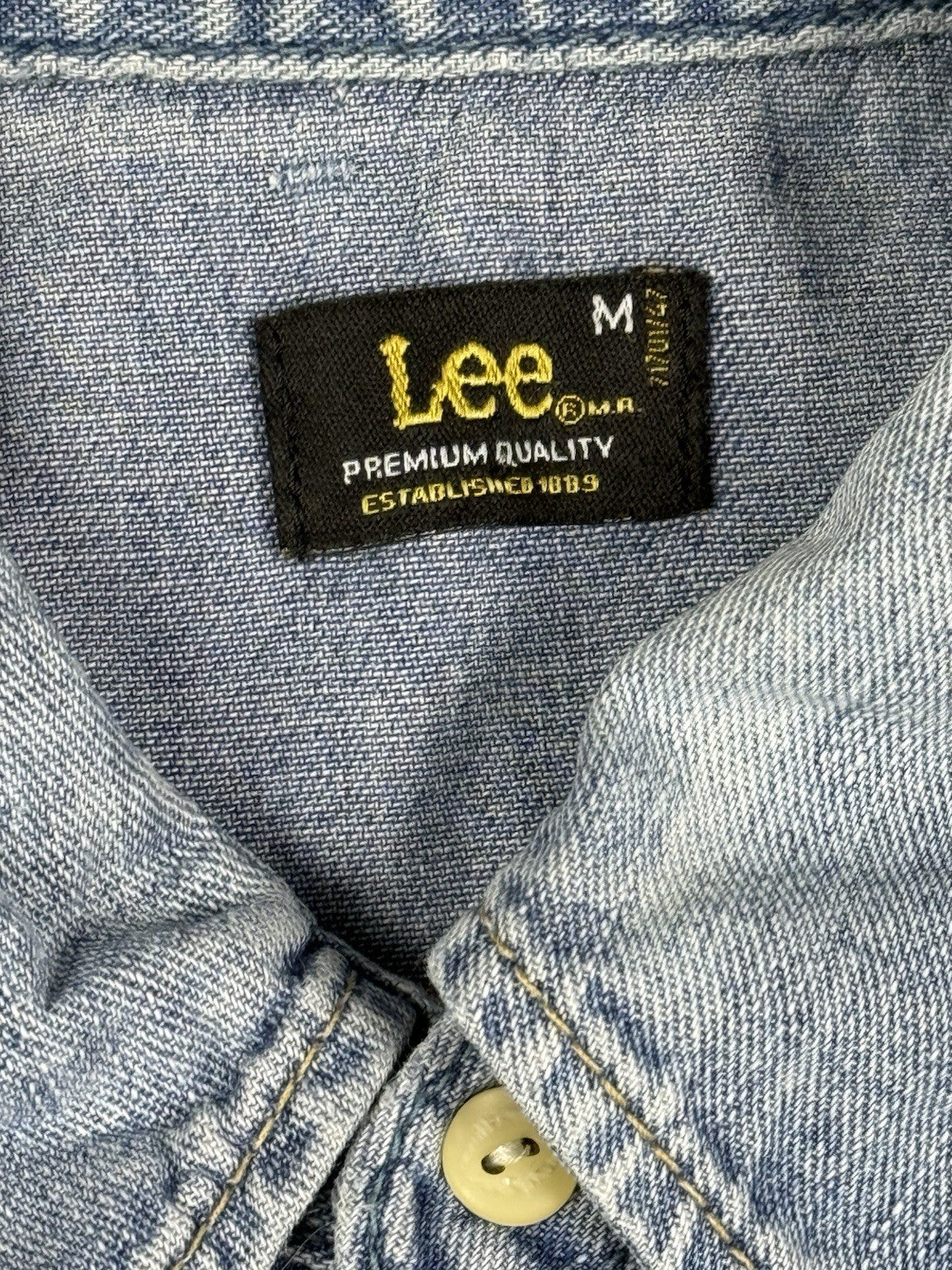 Lee Faded Blue Retro Pearl Snap Denim Western Shirt Medium