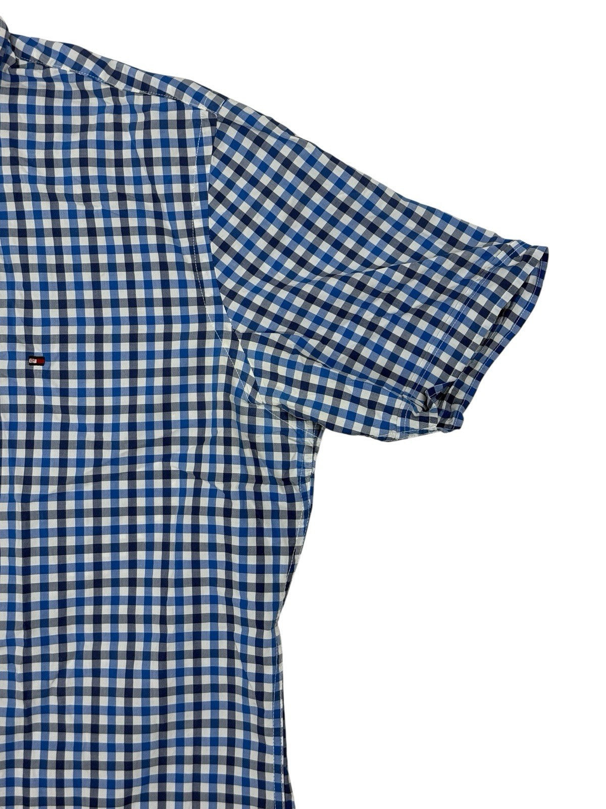 Tommy Hilfiger Blue Check Custom Fit Short Sleeve Shirt Medium