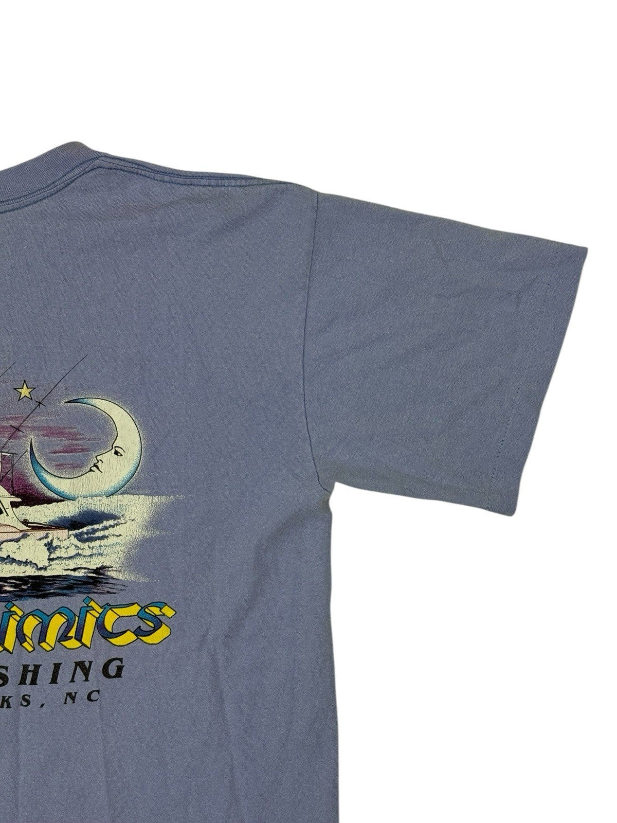 Vintage American Purple Graphic Print Sports Fishing Cotton Top Large