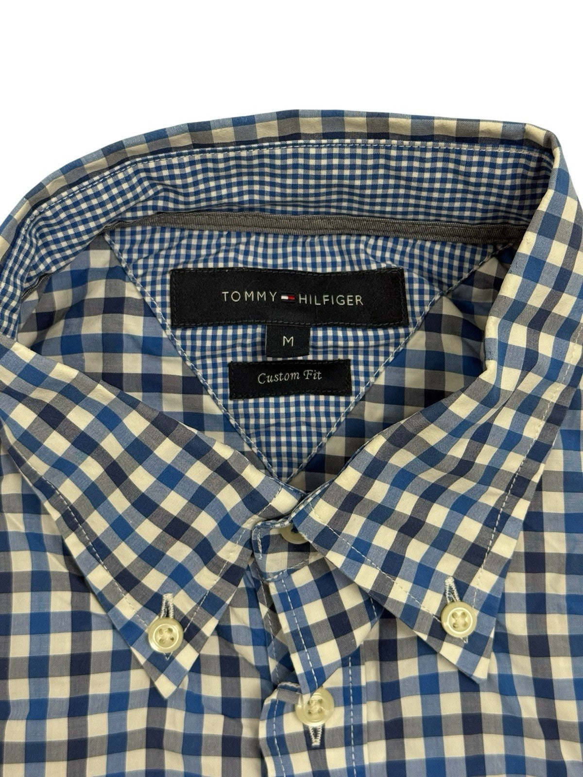 Tommy Hilfiger Blue Check Custom Fit Short Sleeve Shirt Medium