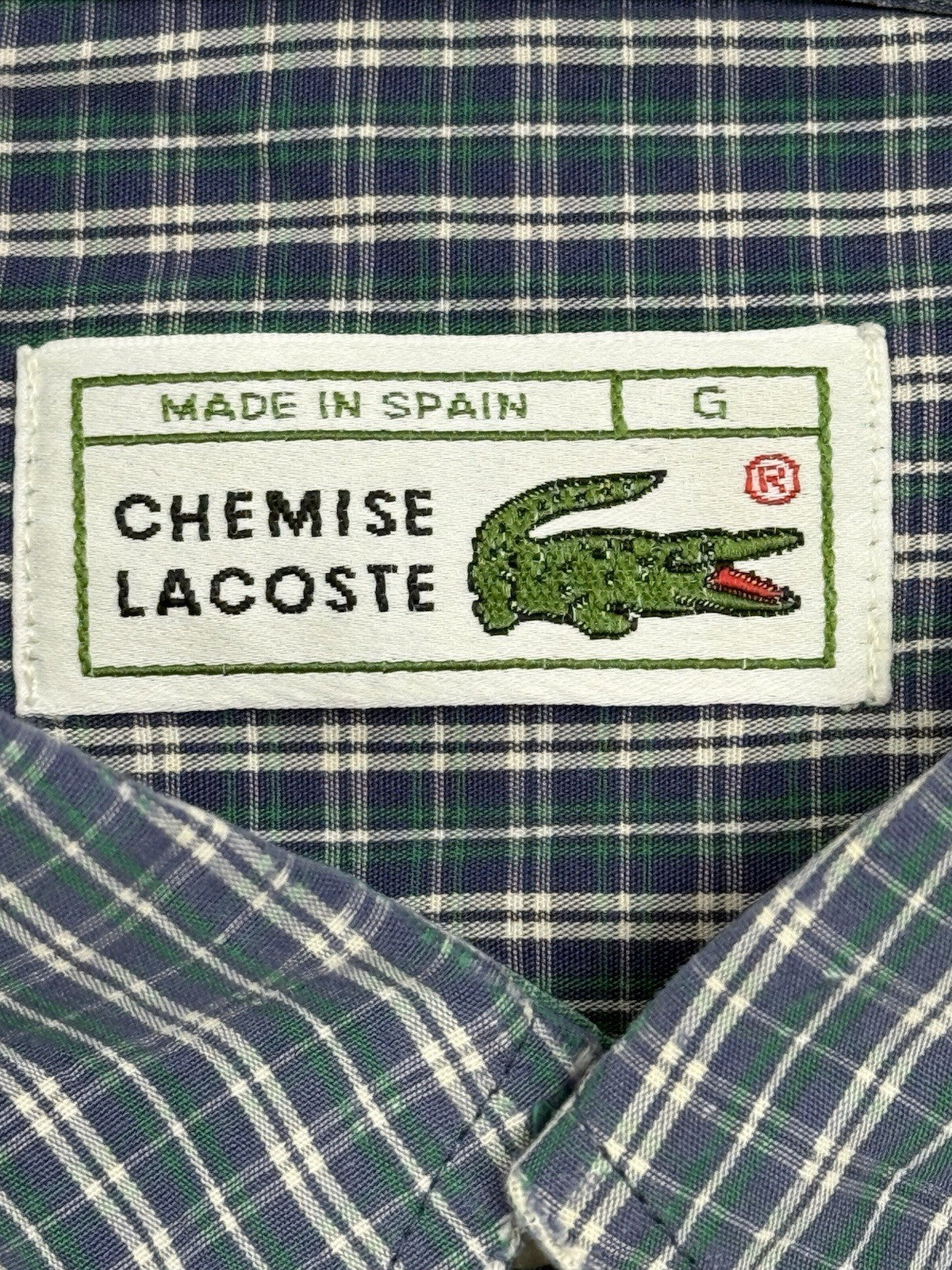 Lacoste Chemise Green Plaid Collared Shirt Large