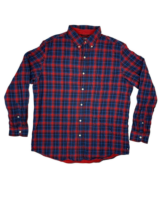 Chaps Retro Blue Plaid Cotton Collared Shirt XL
