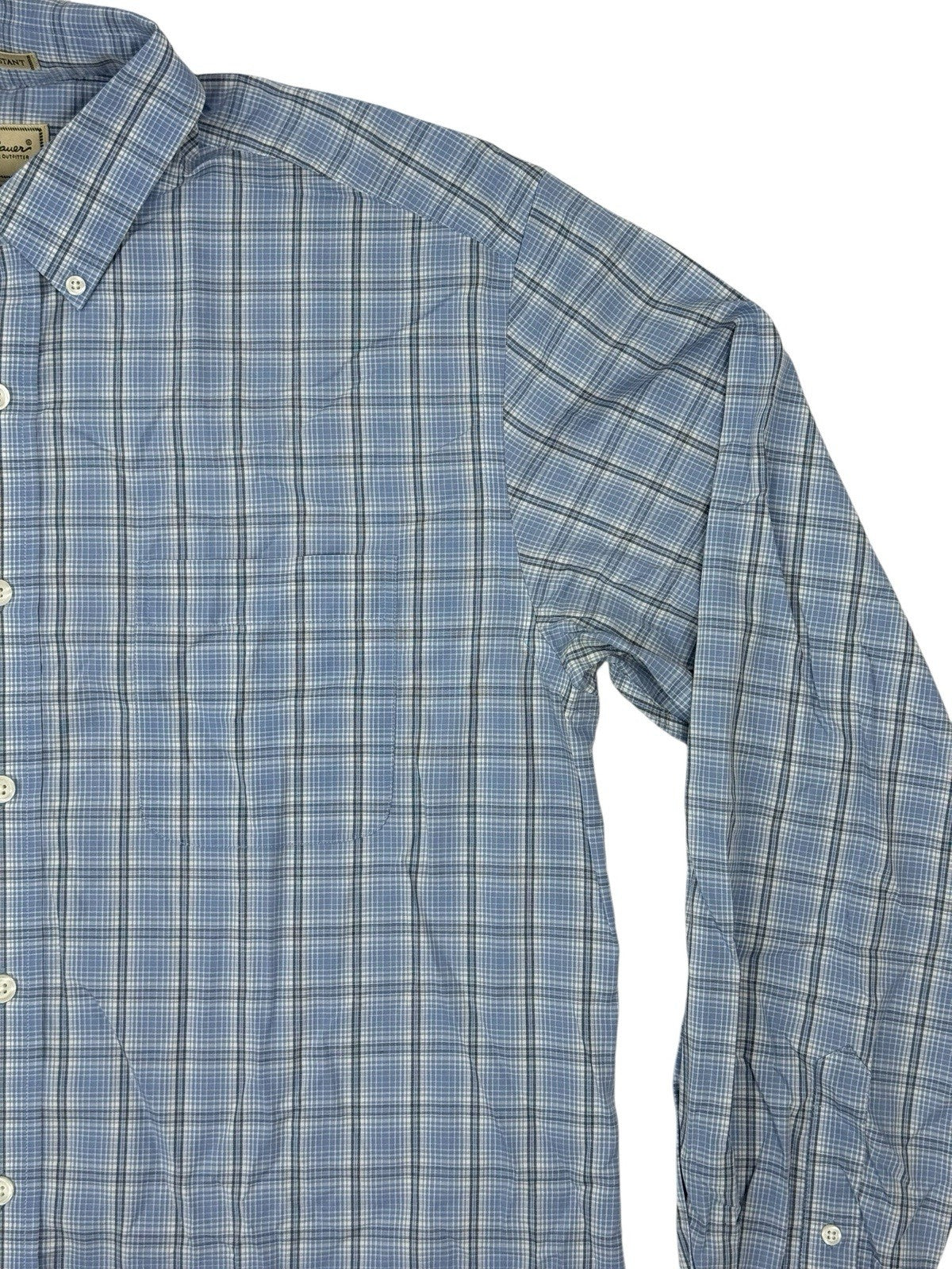 Eddie Bauer Retro Blue Plaid Cotton Collared Shirt Large Tall Fit