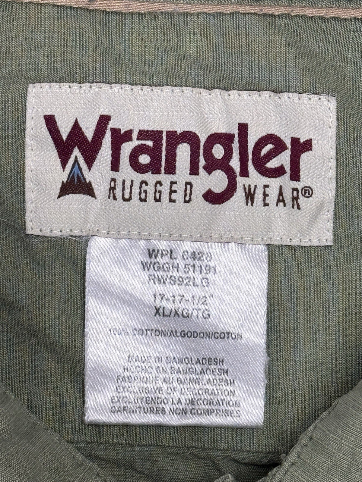 Wrangler Green Short Sleeve Button Up Top XL