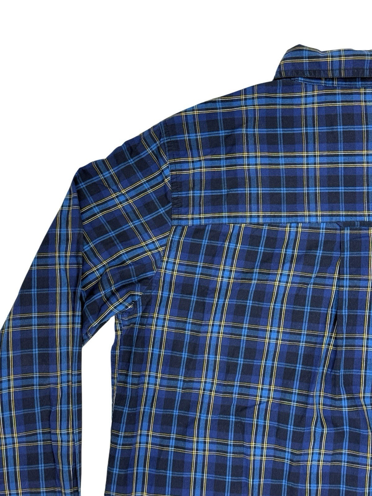 Chaps Blue Cotton Blend Plaid Collared Shirt Medium