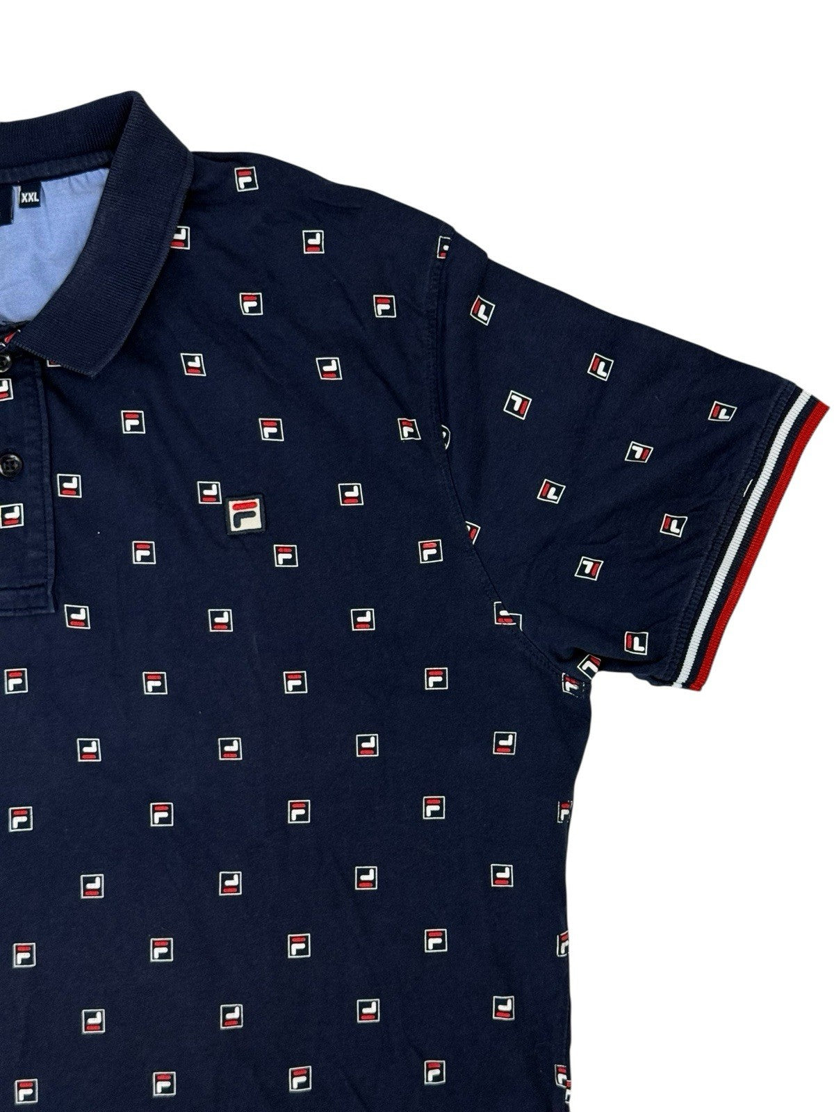 Fila Blue Cotton All Over Logo Polo Top 2XL