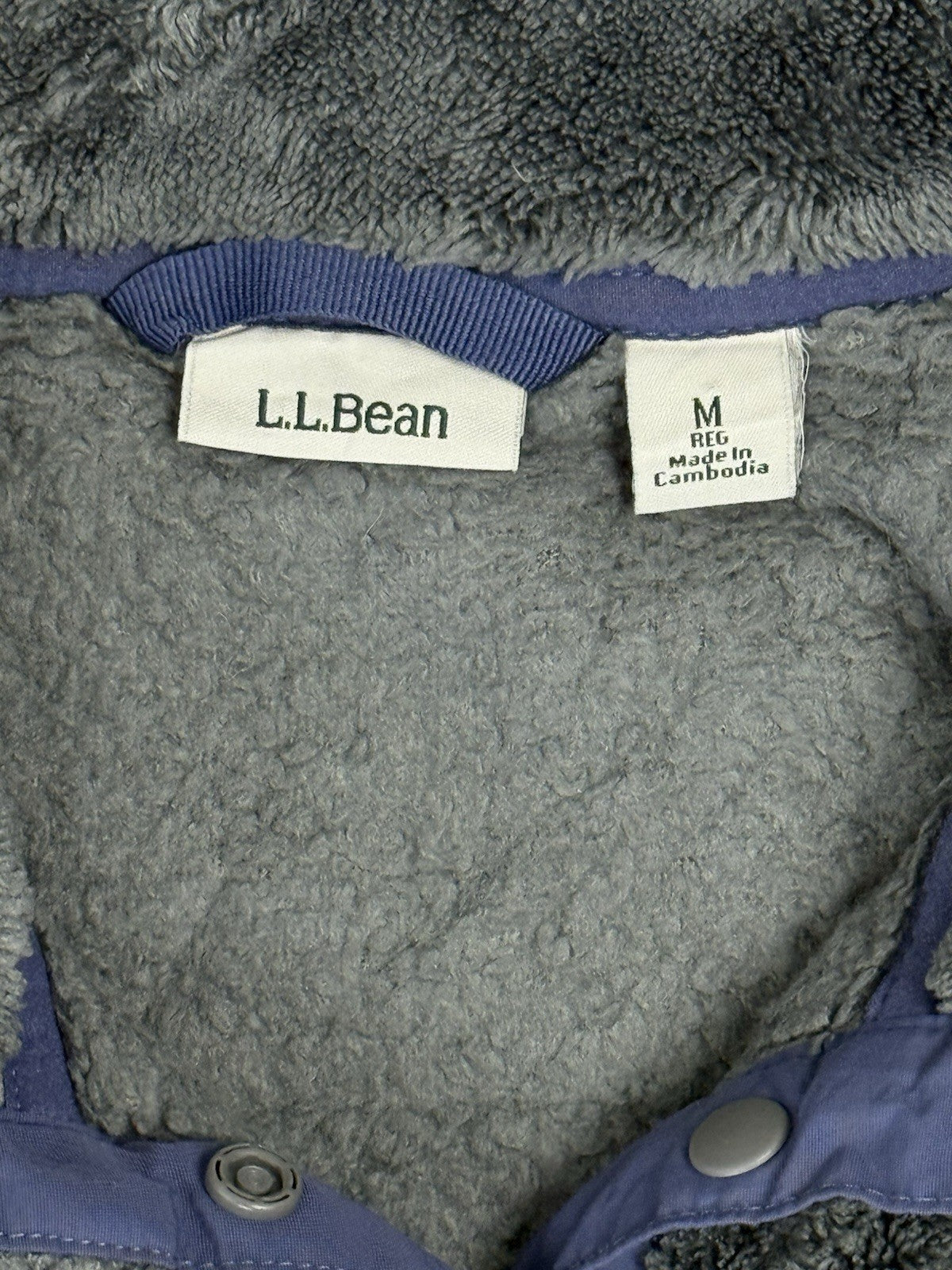 LL Bean Grey Hi-Pile Fleece Snap Jumper Medium