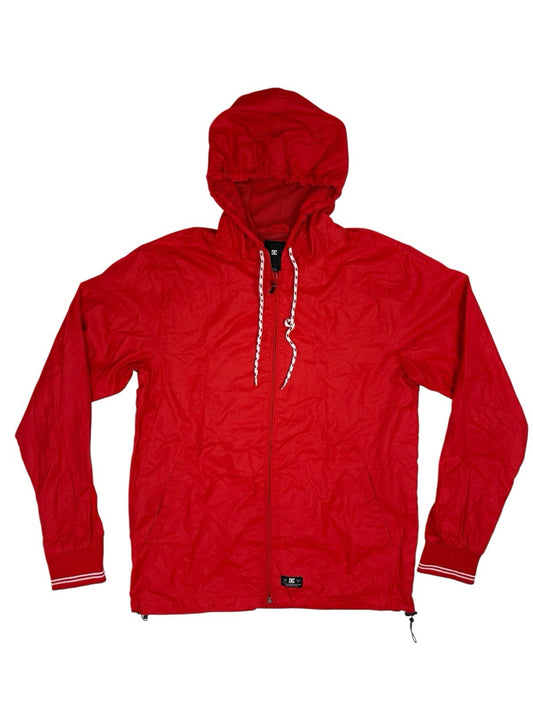 DC Red Hooded Zip Rain Jacket Small