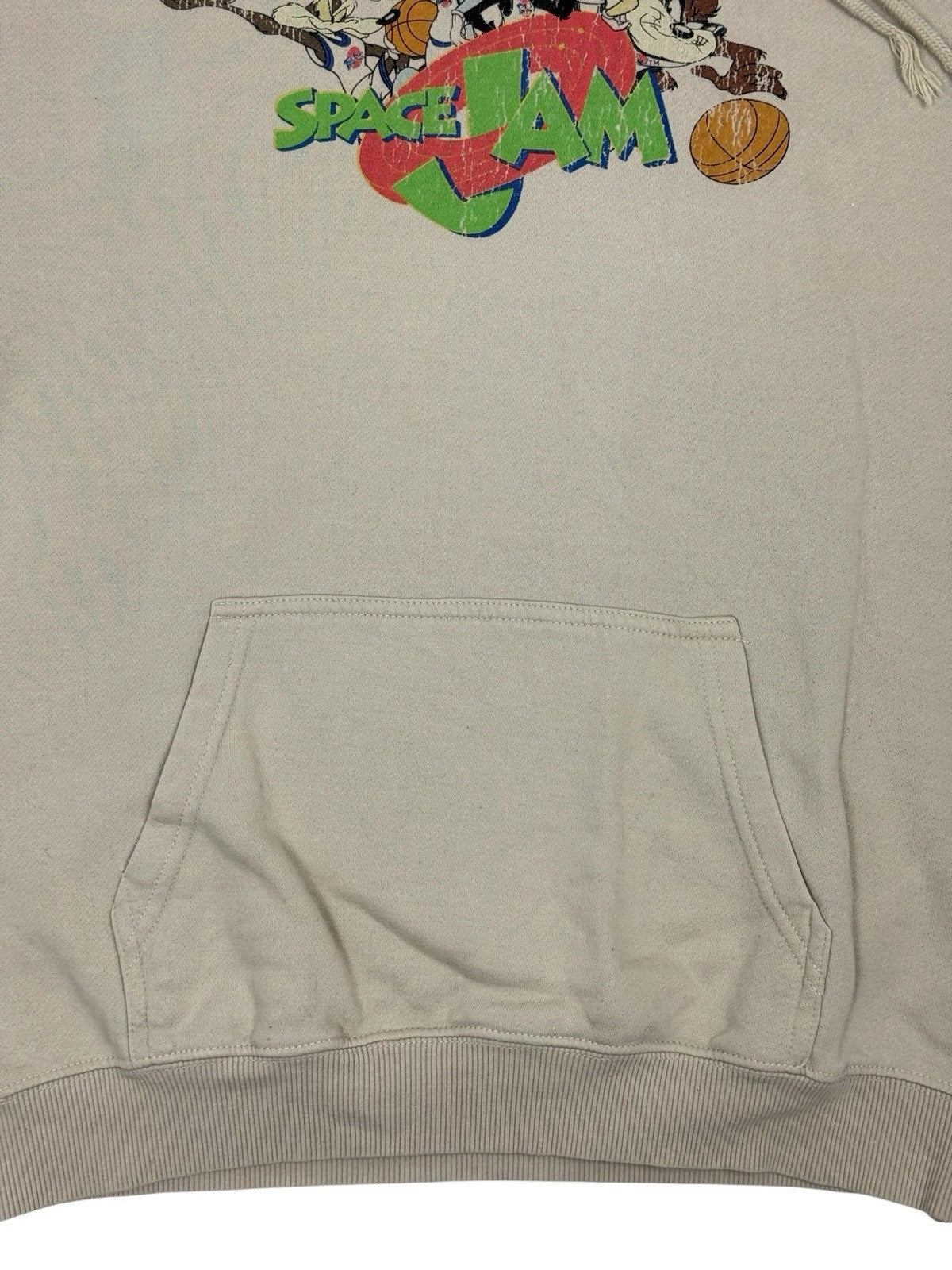 Retro Space Jam Beige Distressed Printed Hoodie Small