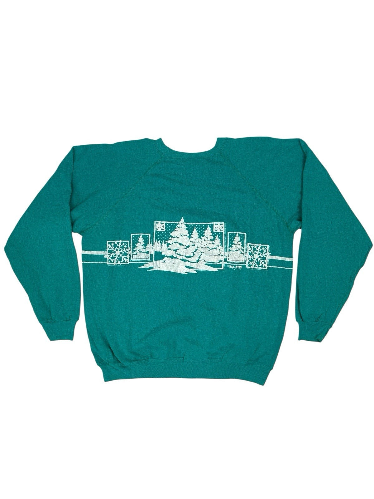 Vintage Green Printed Christmas Graphic Jumper XL