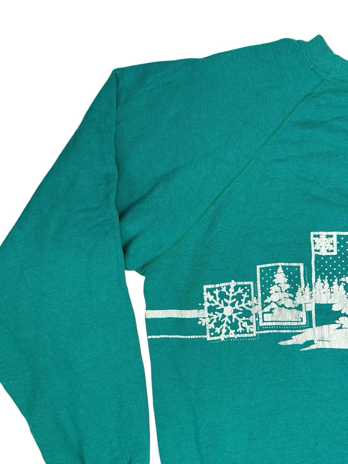 Vintage Green Printed Christmas Graphic Jumper XL