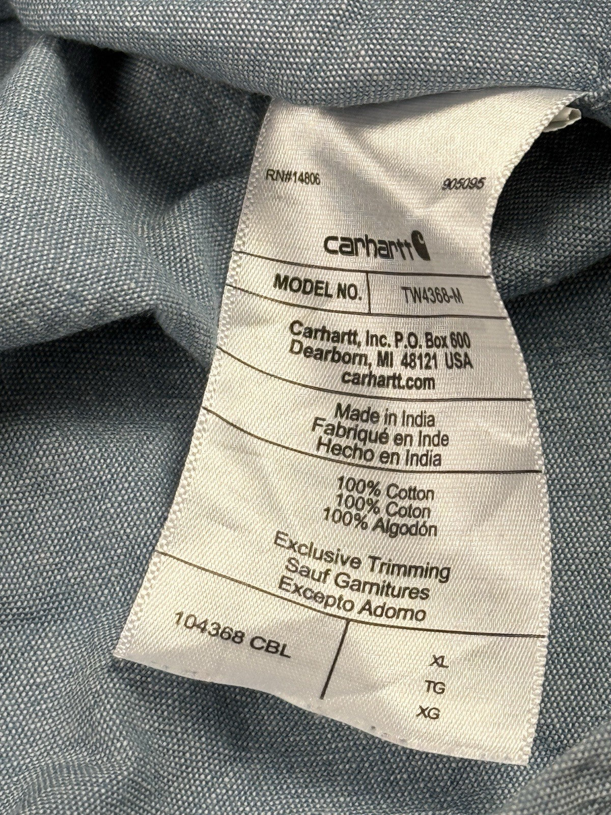 Carhartt Loose Fit Midweight Denim Blue Chambray Long Sleeve Shirt XL