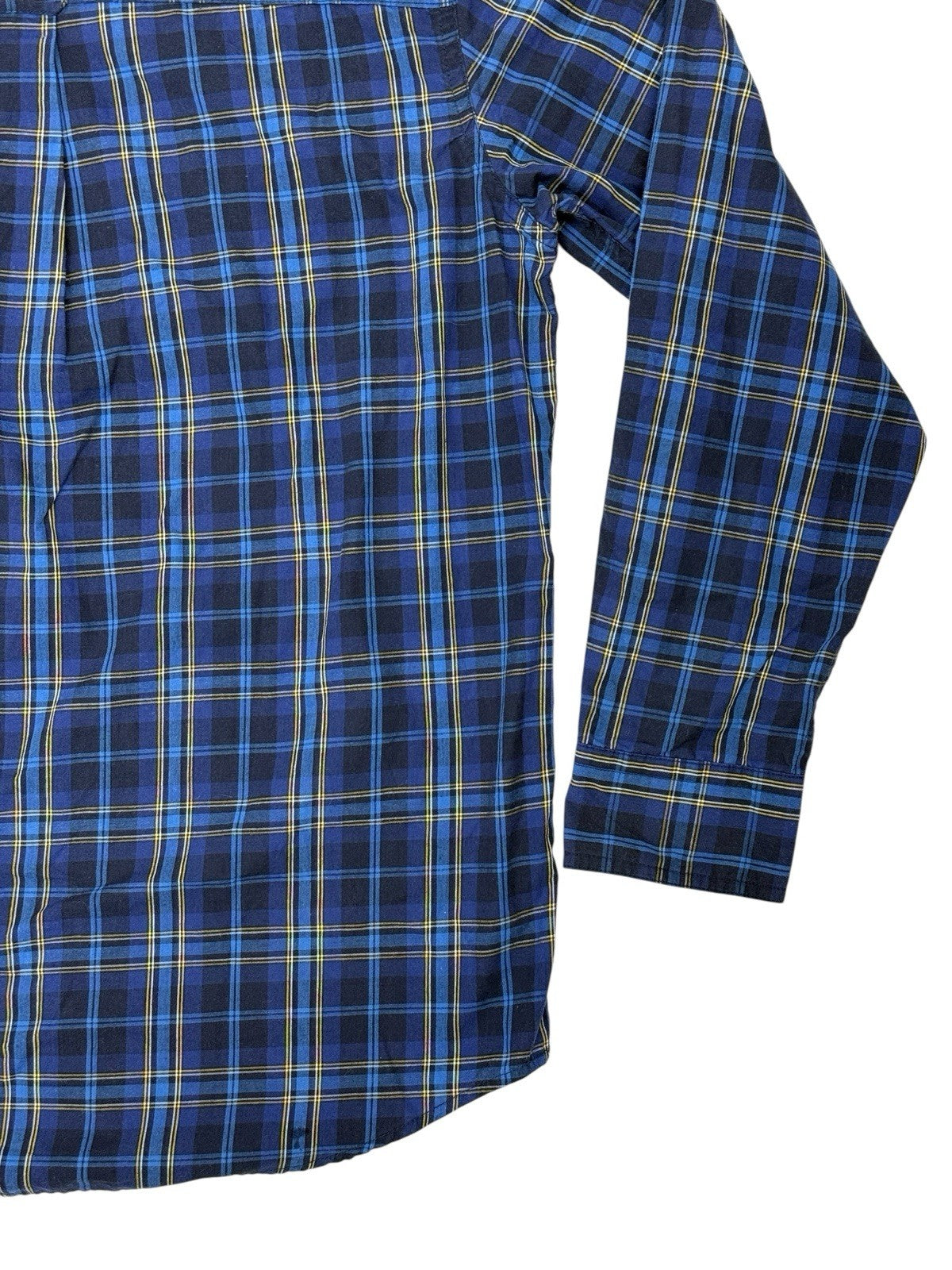Chaps Blue Cotton Blend Plaid Collared Shirt Medium