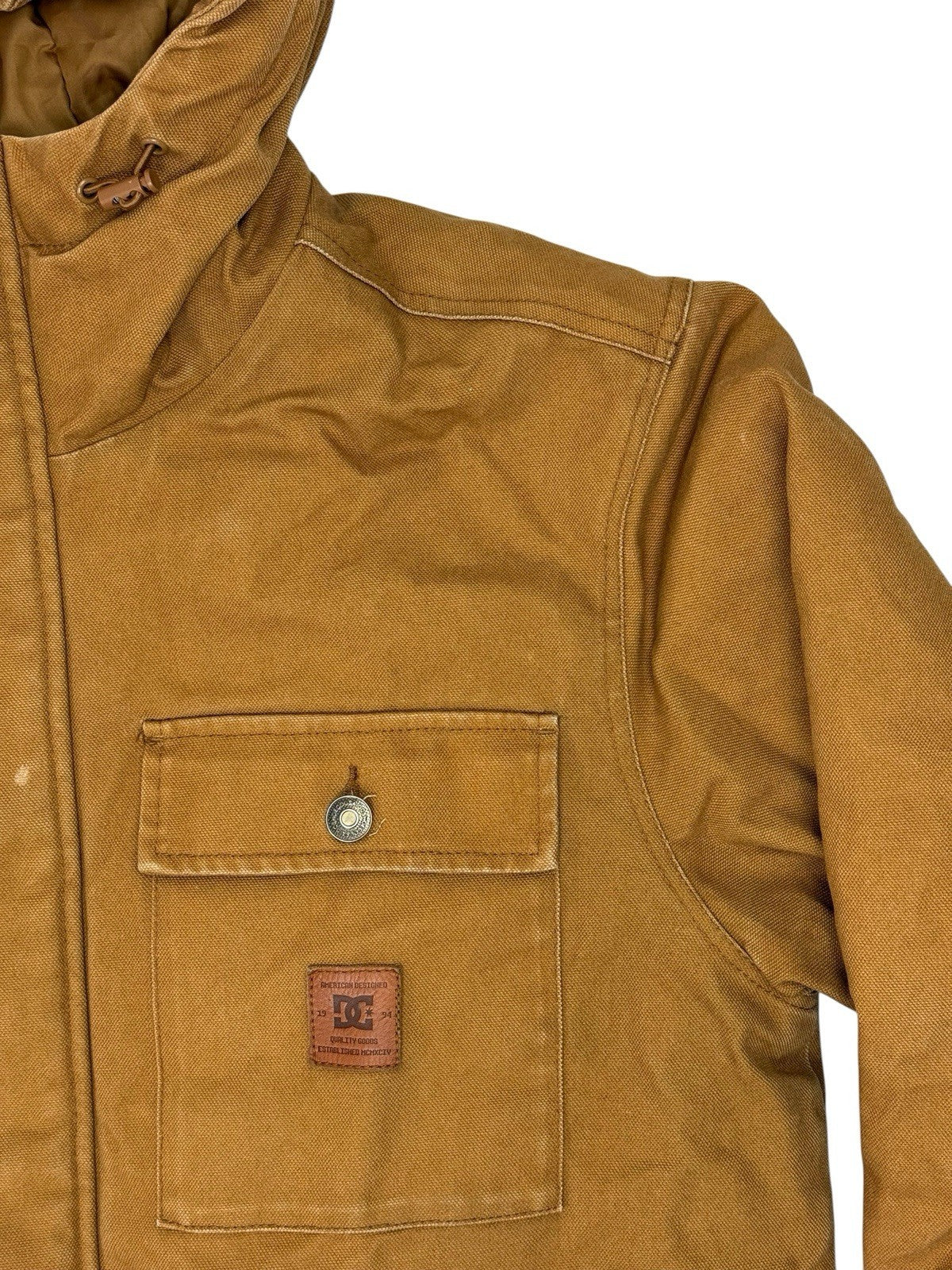 DC Brown Heavyweight Zip Hooded Insulated Denim Long Jacket Medium