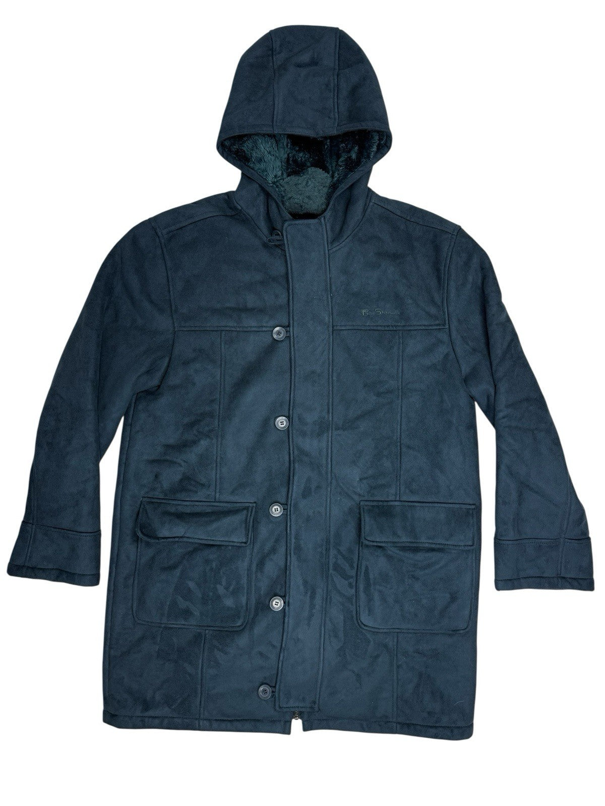 Ben Sherman Blue Lined Suede Coat Large