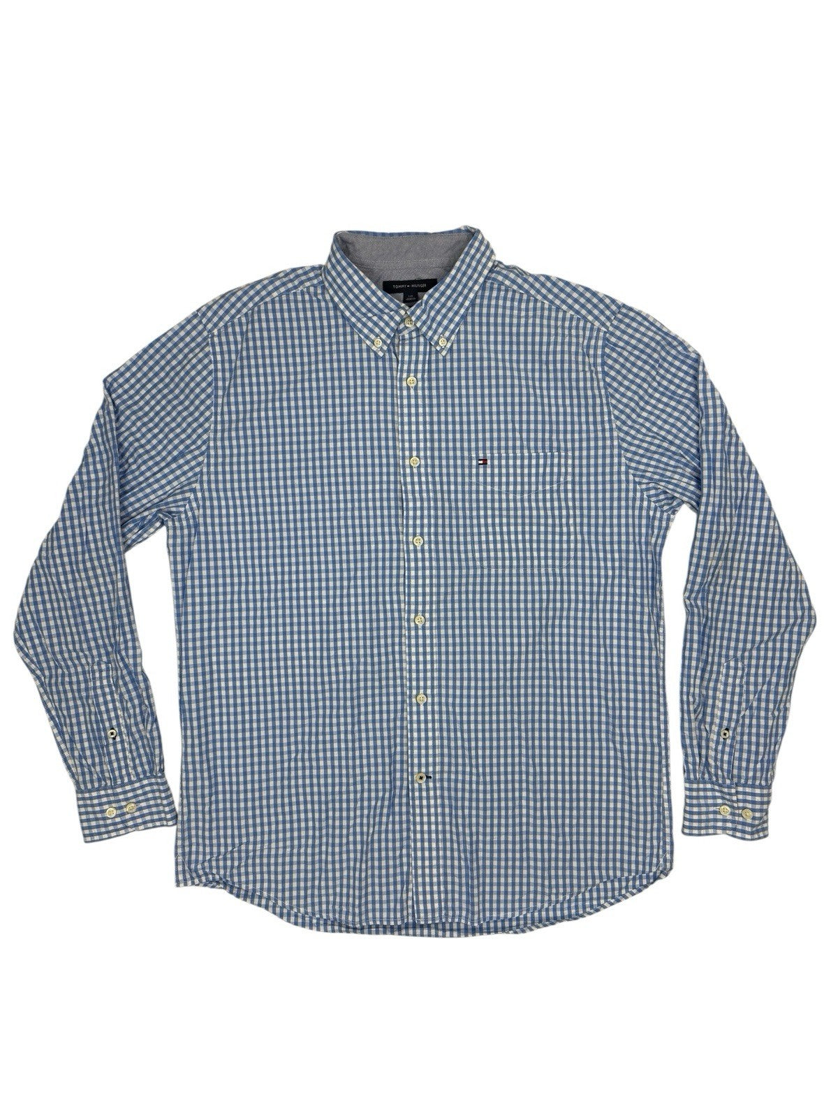 Tommy Hilfiger Blue Check Classic Fit Collared Shirt Large