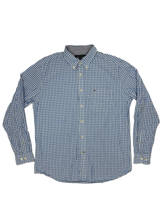 Tommy Hilfiger Blue Check Classic Fit Collared Shirt Large