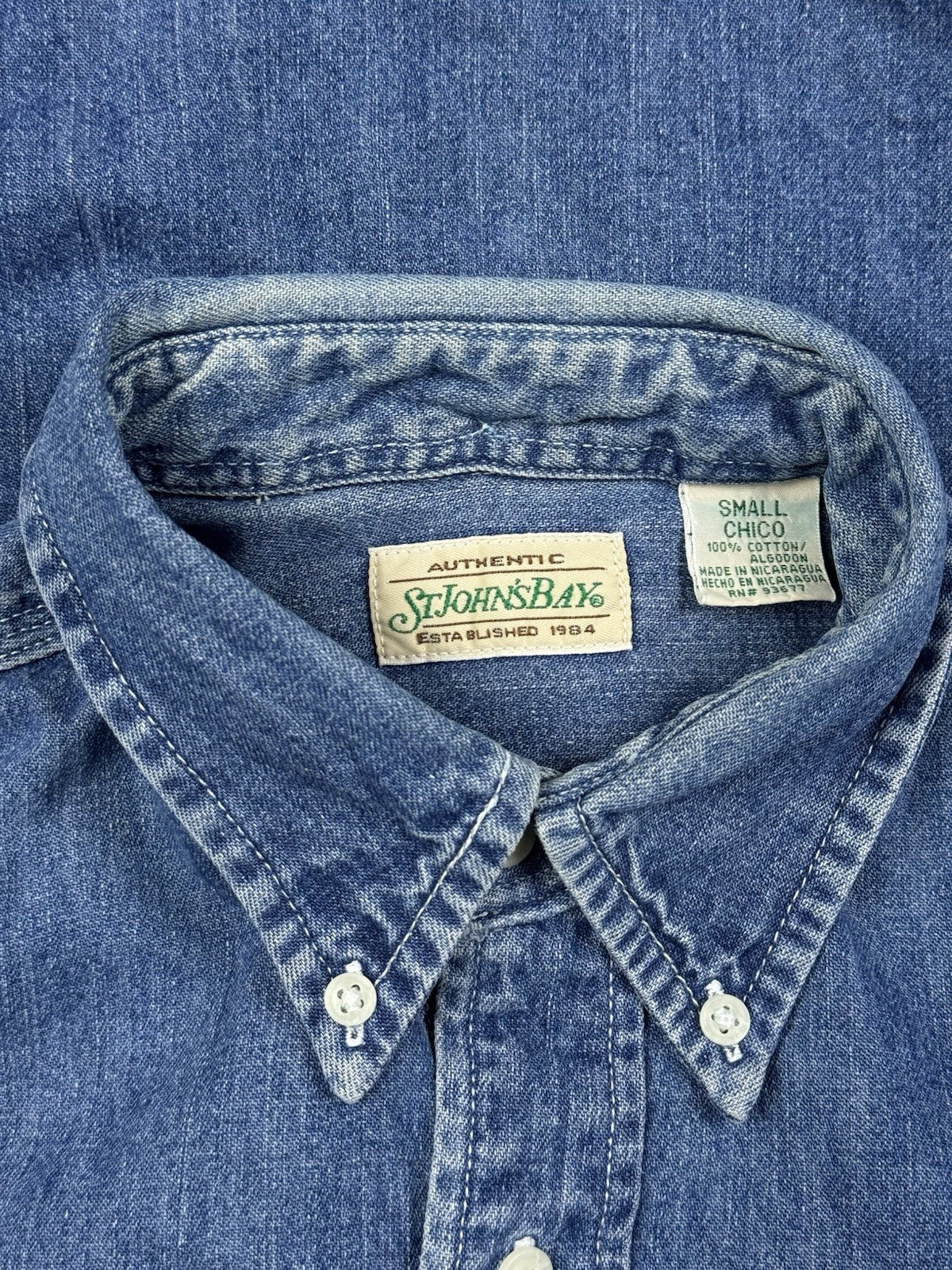 St John's Bay Vintage Blue Denim Workwear Shirt Small