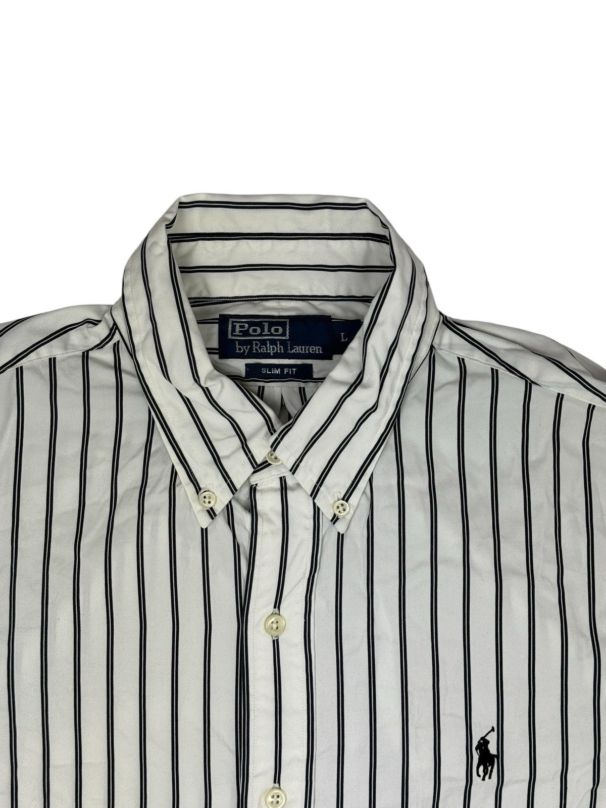 Polo Ralph Lauren White Striped Slim Fit Collared Shirt Large