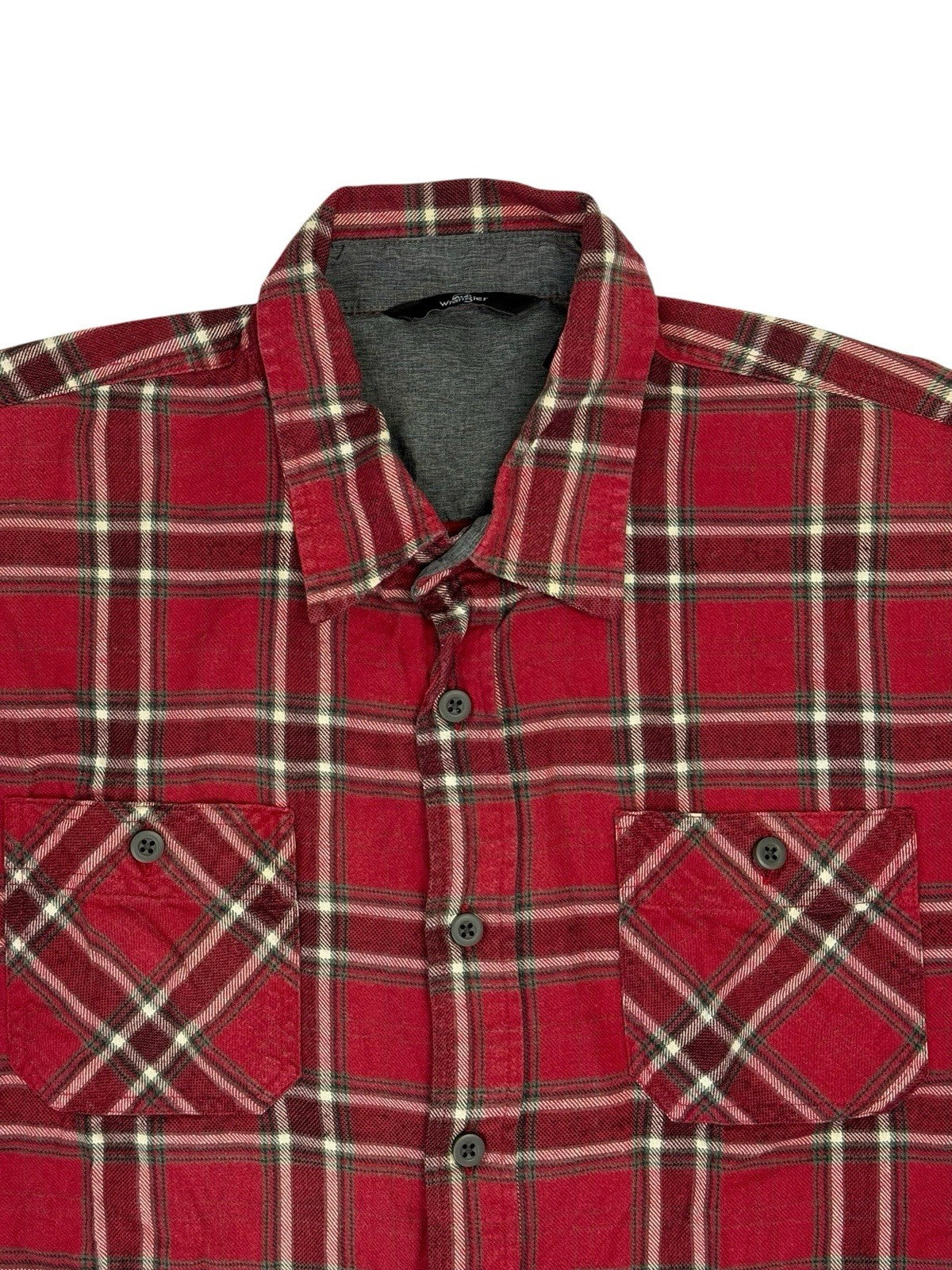 Wrangler Red Plaid Cotton Collared Shirt Large