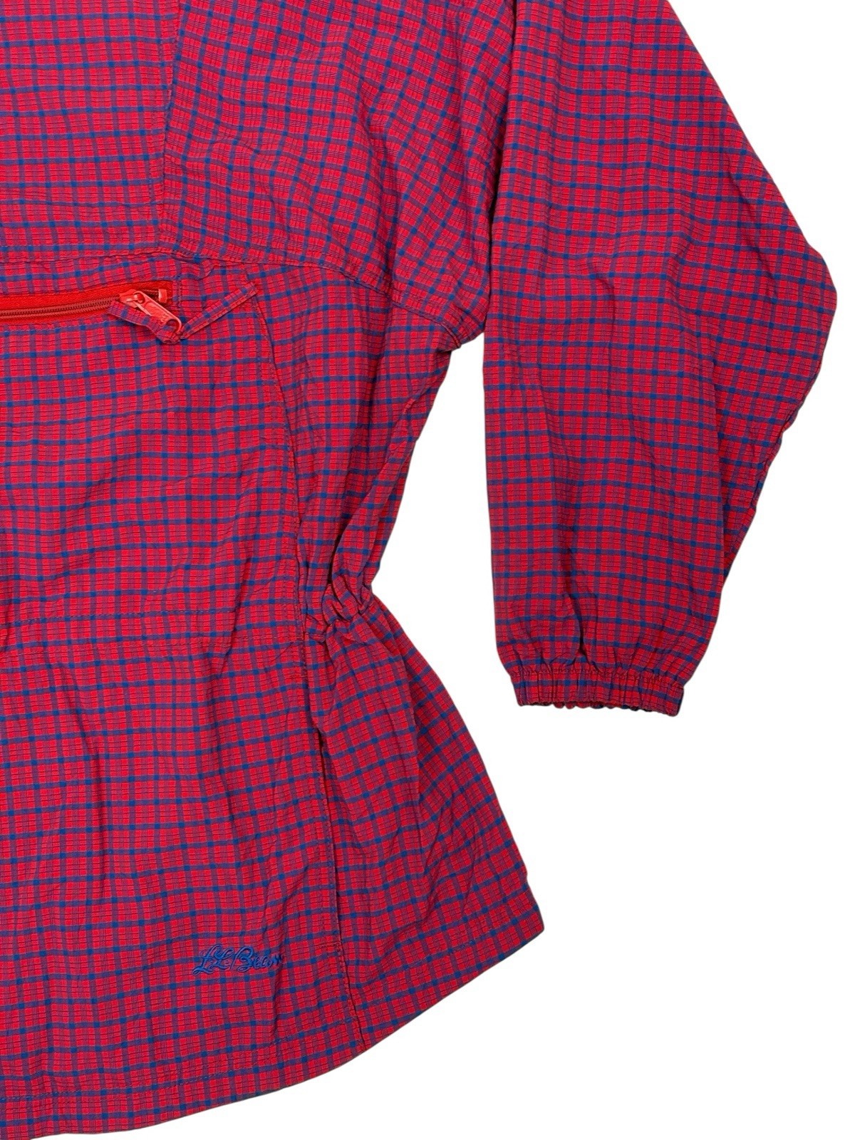 LL Bean Vintage Red Plaid Pullover Hooded Poncho Large