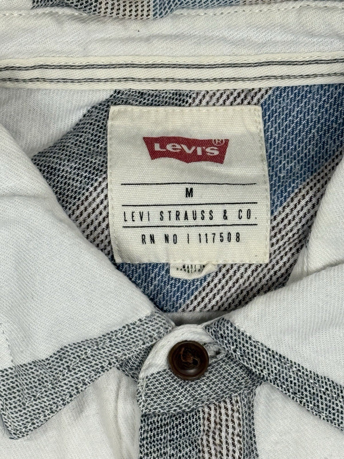 Levi's White Plaid Cotton Collared Shirt Medium