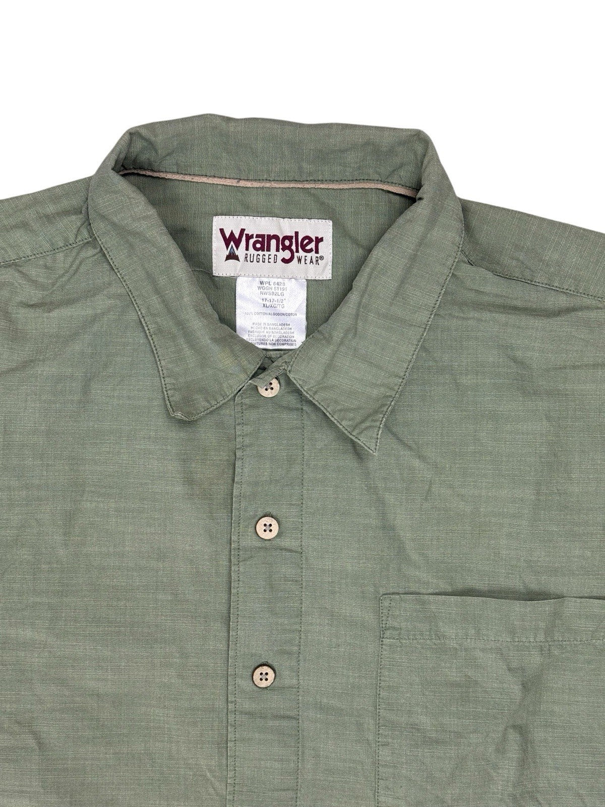 Wrangler Green Short Sleeve Button Up Top XL