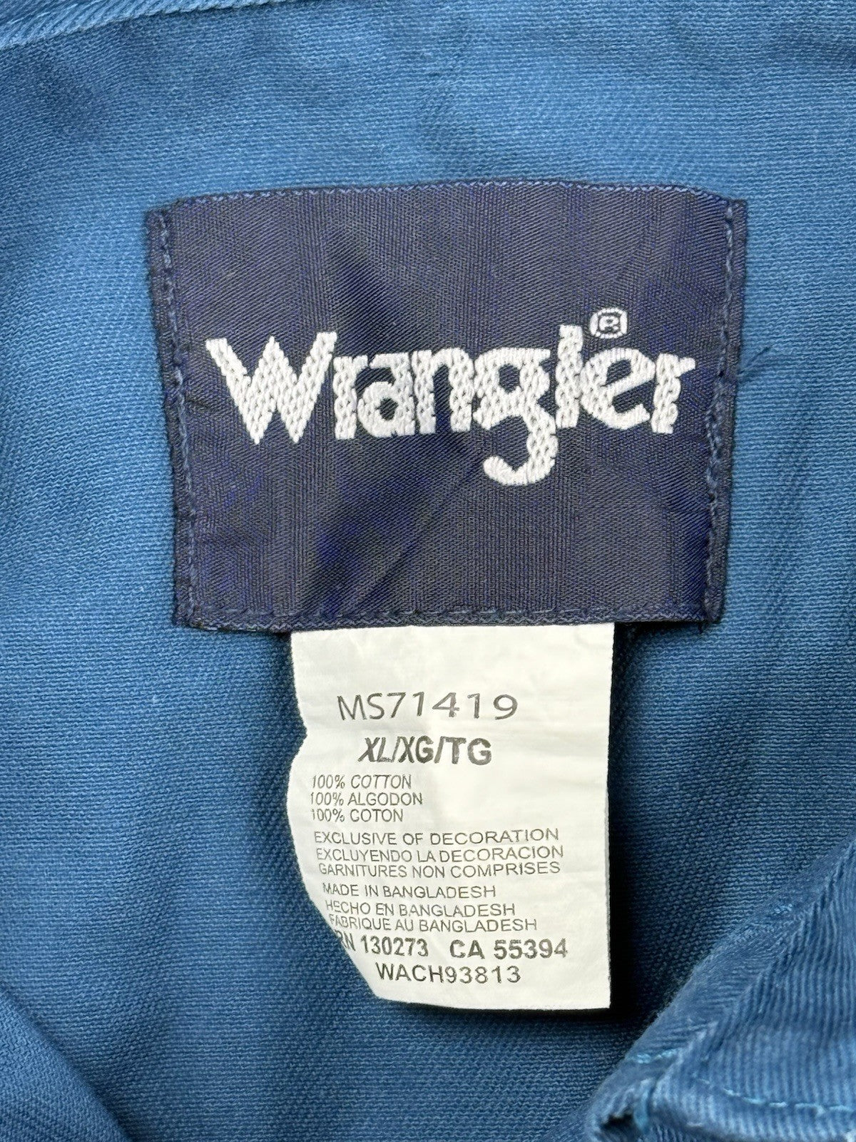 Wrangler Teal Blue Cowboy Cut Western Snap Twill Shirt XL