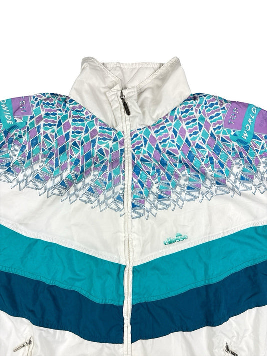 Ellesse Vintage 90’s White Geometric Zip Tennis Track Jacket XL