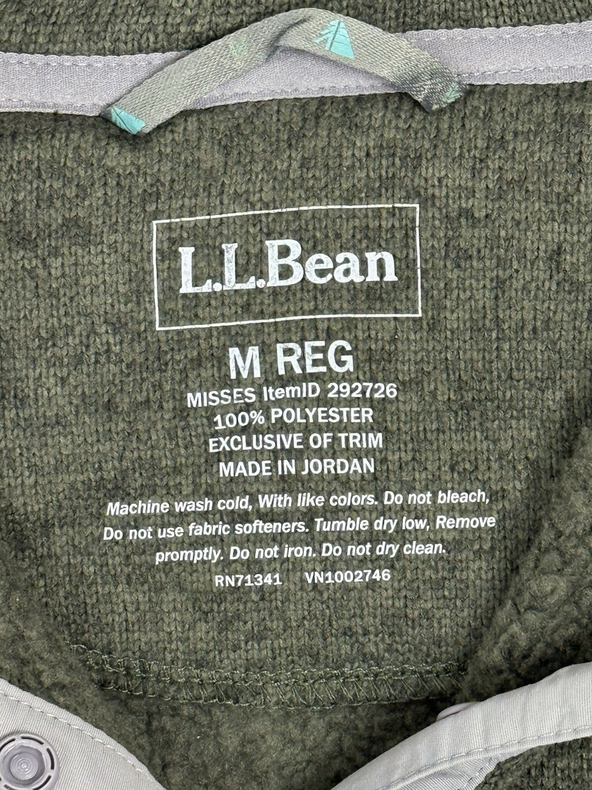 LL Bean Green Fleece Snap Jumper Medium
