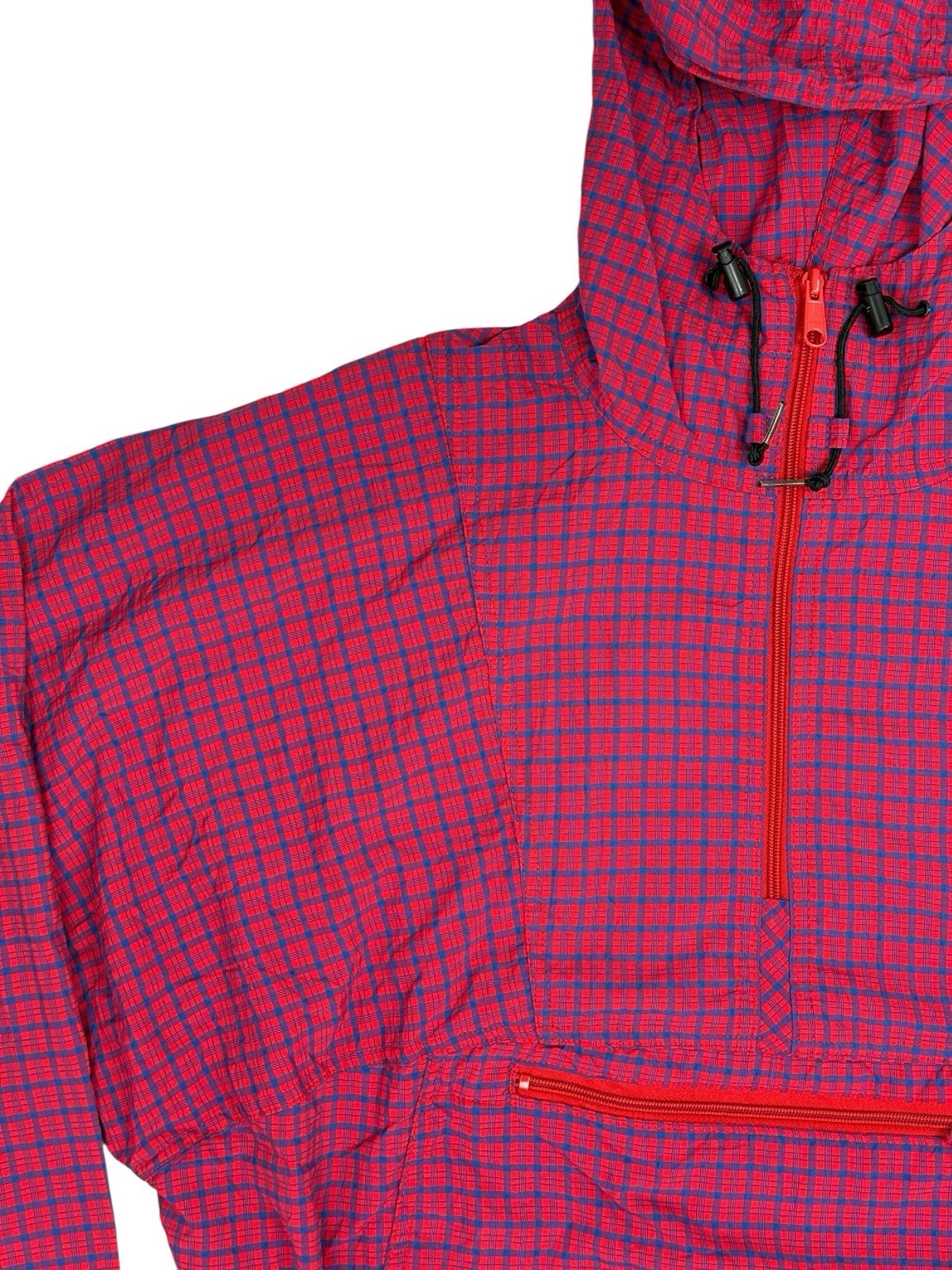 LL Bean Vintage Red Plaid Pullover Hooded Poncho Large