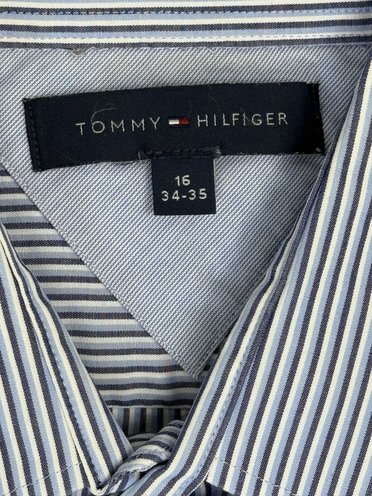Tommy Hilfiger Blue Striped Collared Shirt Large 16" Collar