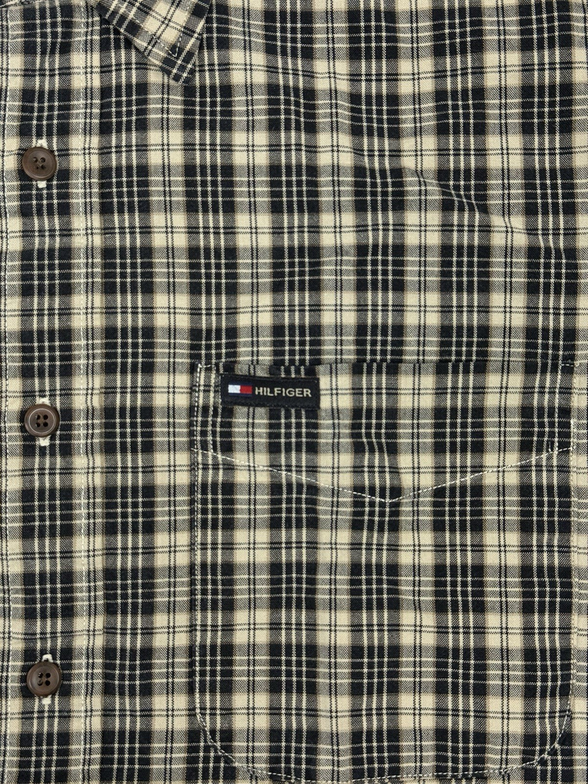 Tommy Hilfiger Retro Beige Plaid Cotton Shirt Medium