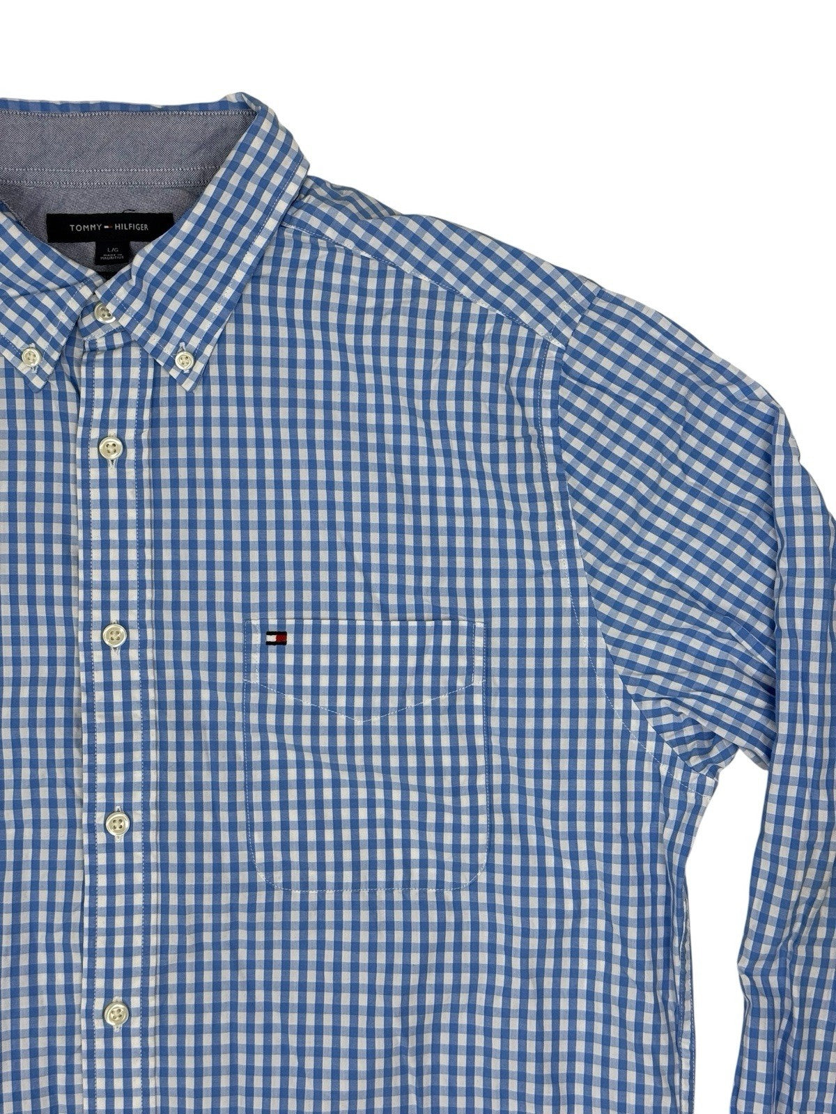 Tommy Hilfiger Blue Check Classic Fit Collared Shirt Large