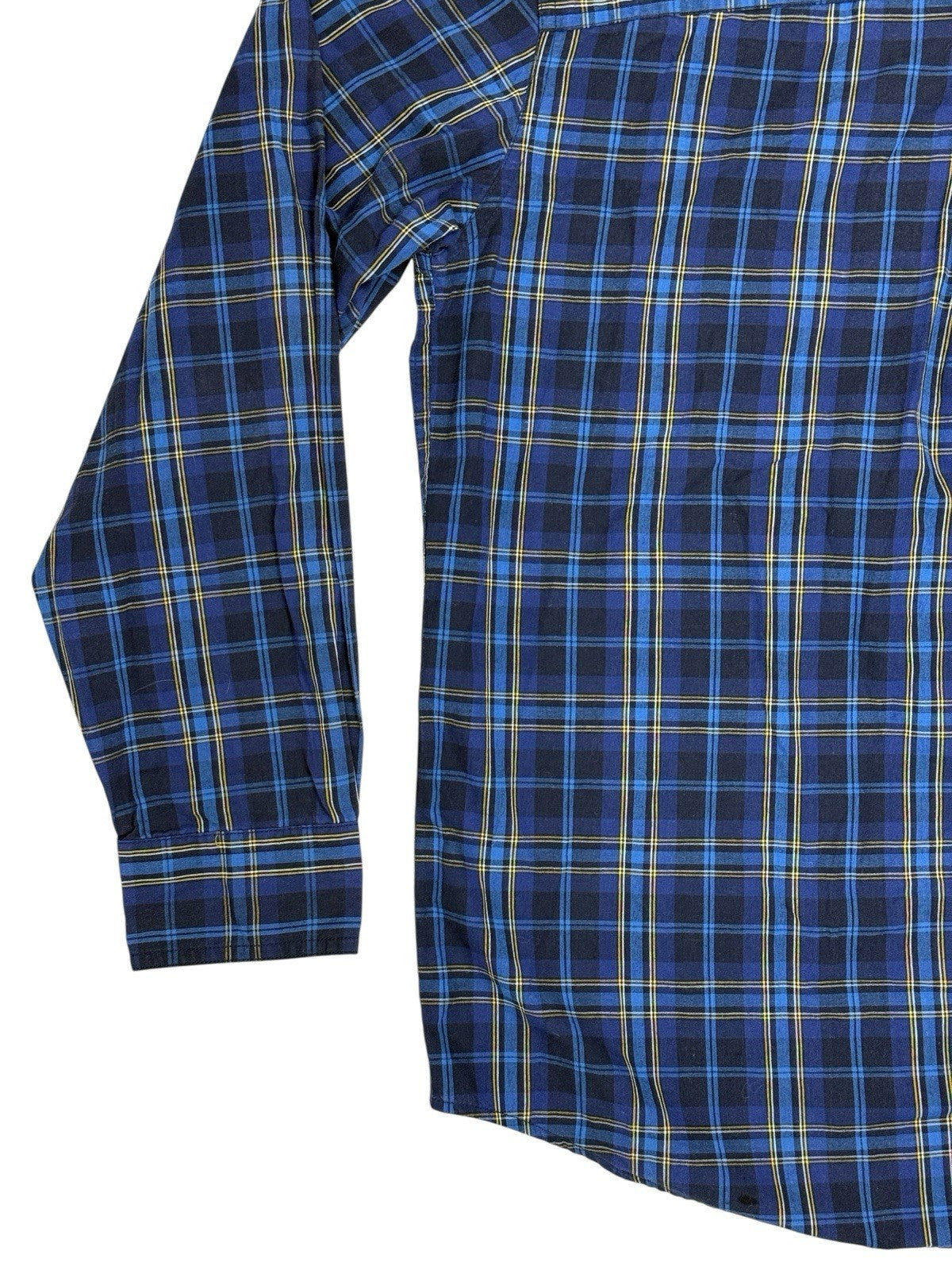 Chaps Blue Cotton Blend Plaid Collared Shirt Medium