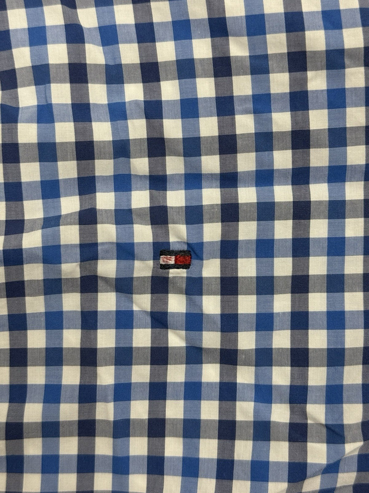 Tommy Hilfiger Blue Check Custom Fit Short Sleeve Shirt Medium