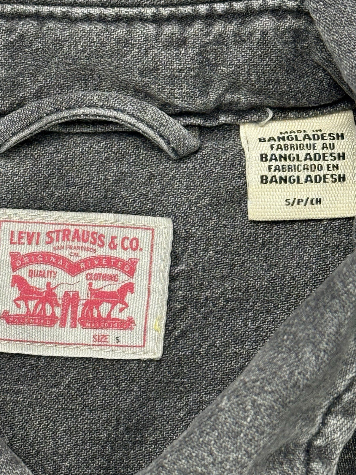 Levi's Faded Grey Pearl Snap Western Cotton Denim Shirt Small