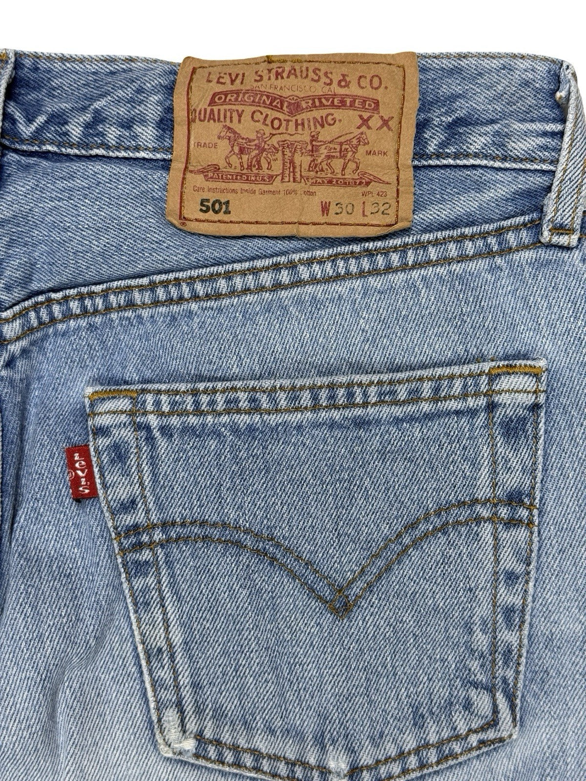 Levi's 501 Retro Light Blue Straight Leg Denim Jeans 30W 32L