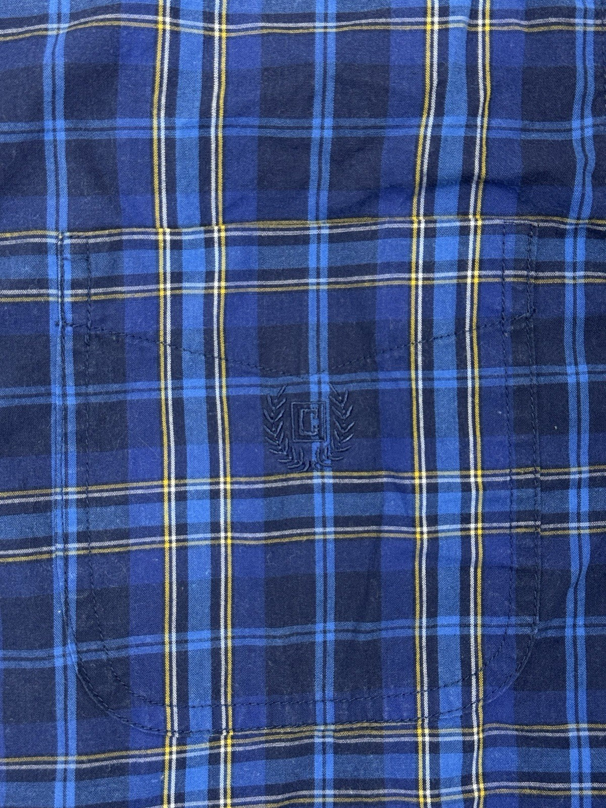 Chaps Blue Cotton Blend Plaid Collared Shirt Medium